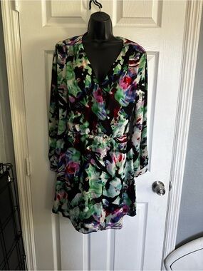 Parker Multicolor Abstract Floral V-Neck Mini Dress